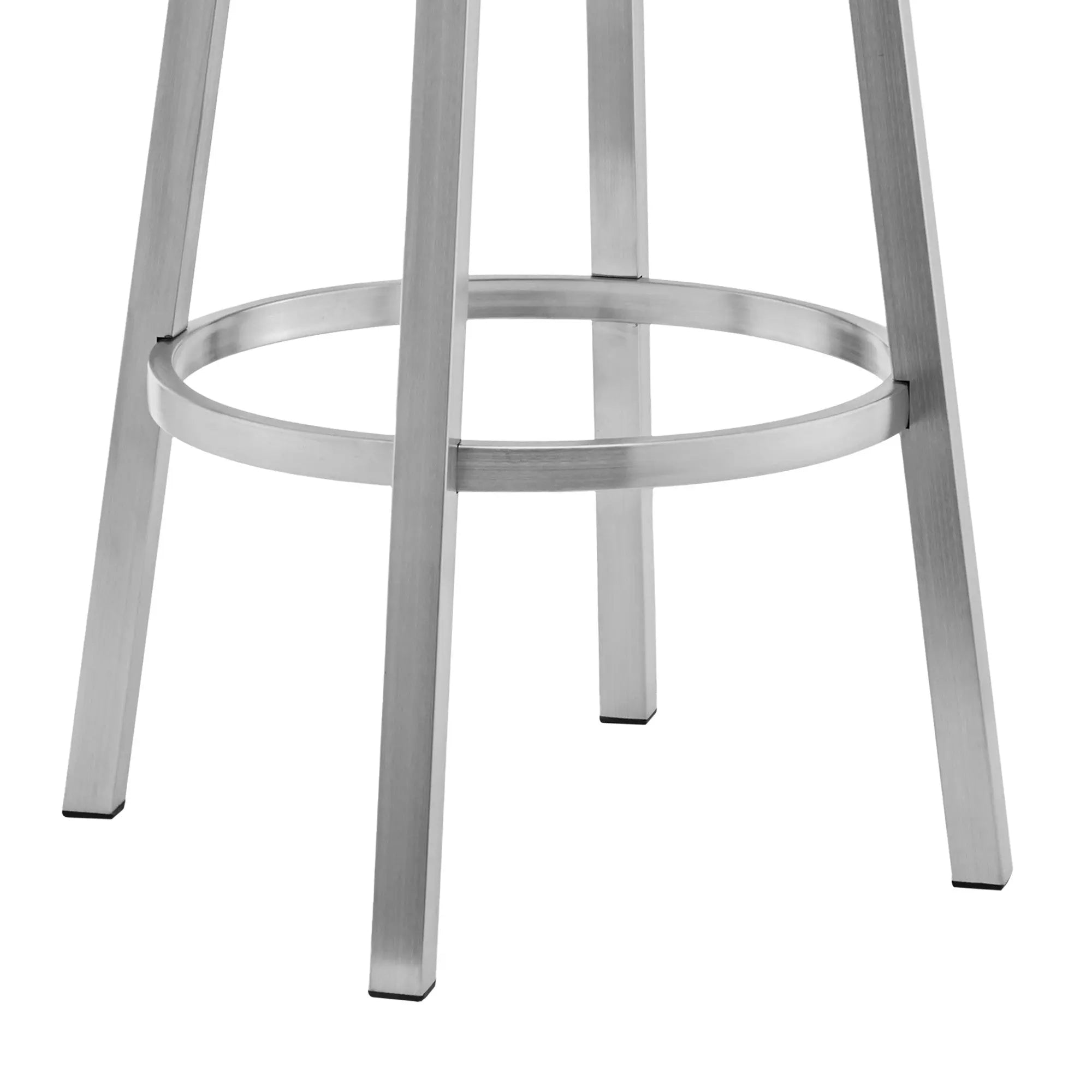 30" White and Silver Faux Leather Stainless Steel Low Back Bar Height Swivel Bar Chair - GreatEagleInc