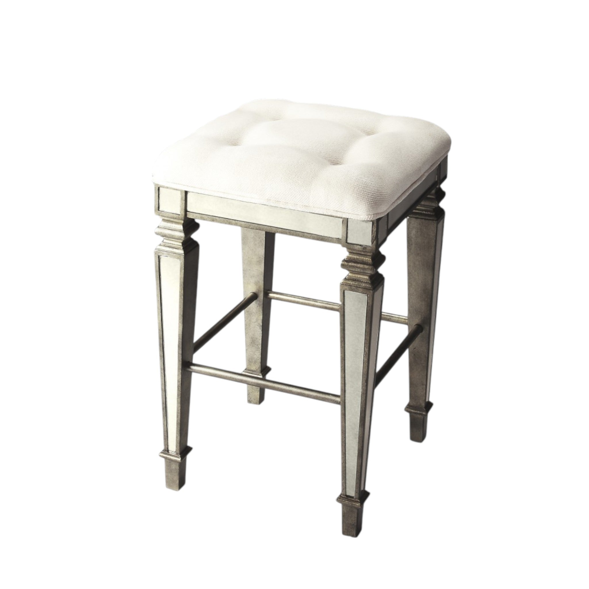 30" White and Silver Solid and Manufactured Wood Backless Counter Height Bar Chair Homeroots Living Room