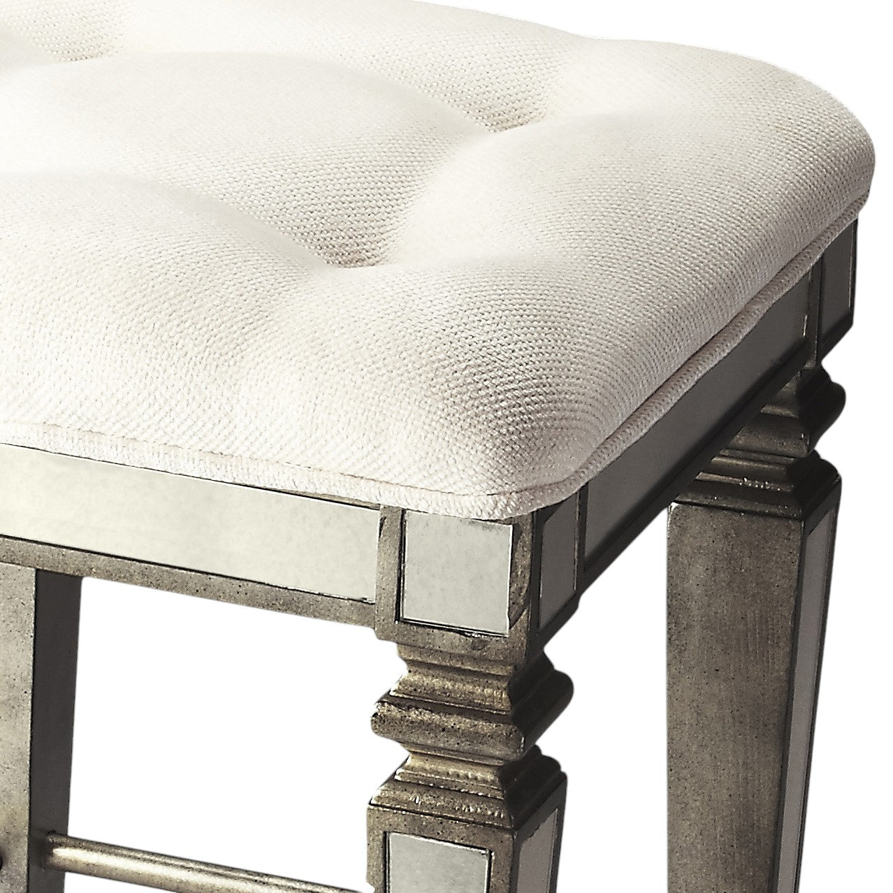 30" White and Silver Solid and Manufactured Wood Backless Counter Height Bar Chair Homeroots Living Room