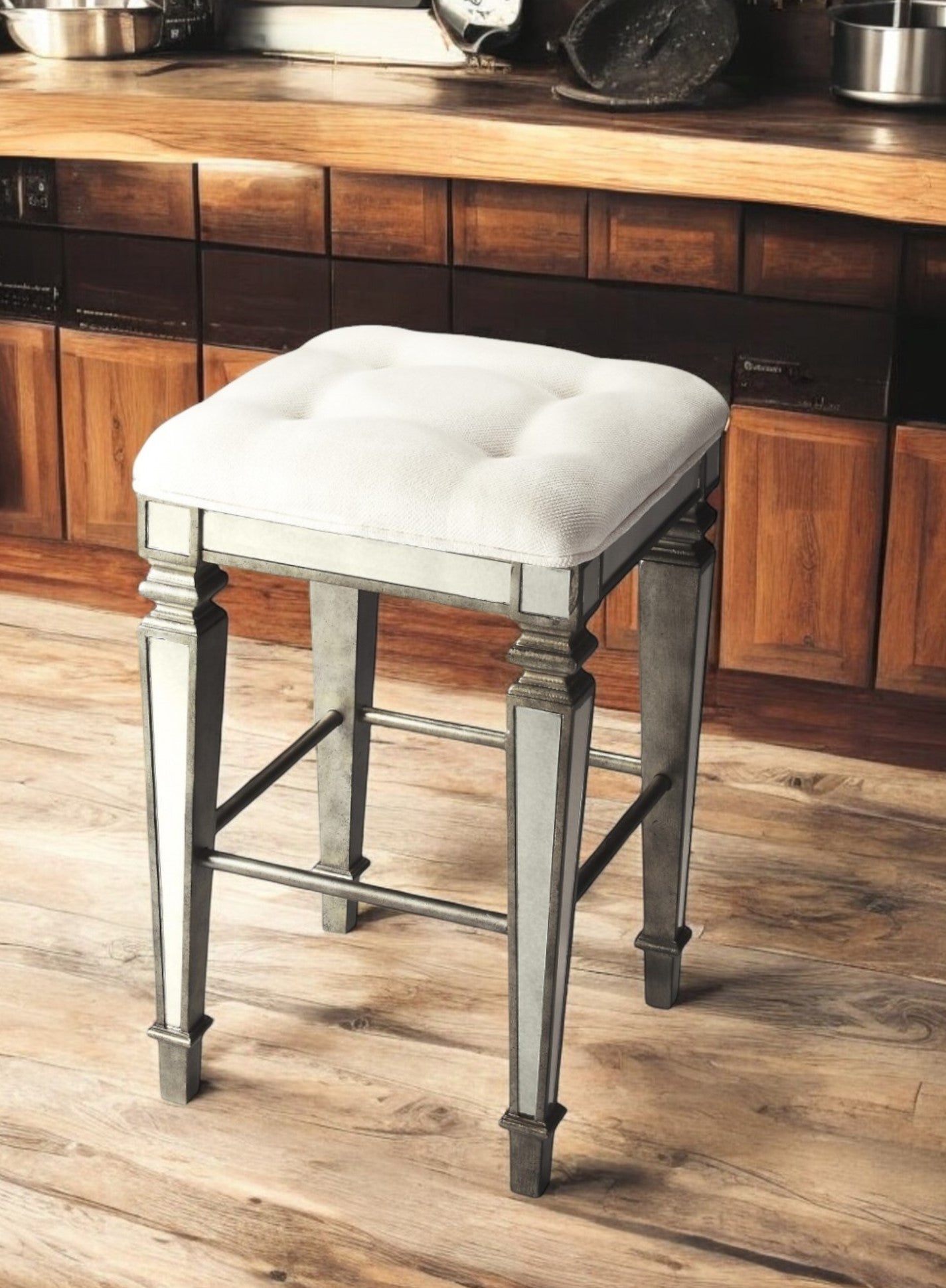 30" White and Silver Solid and Manufactured Wood Backless Counter Height Bar Chair Homeroots Living Room