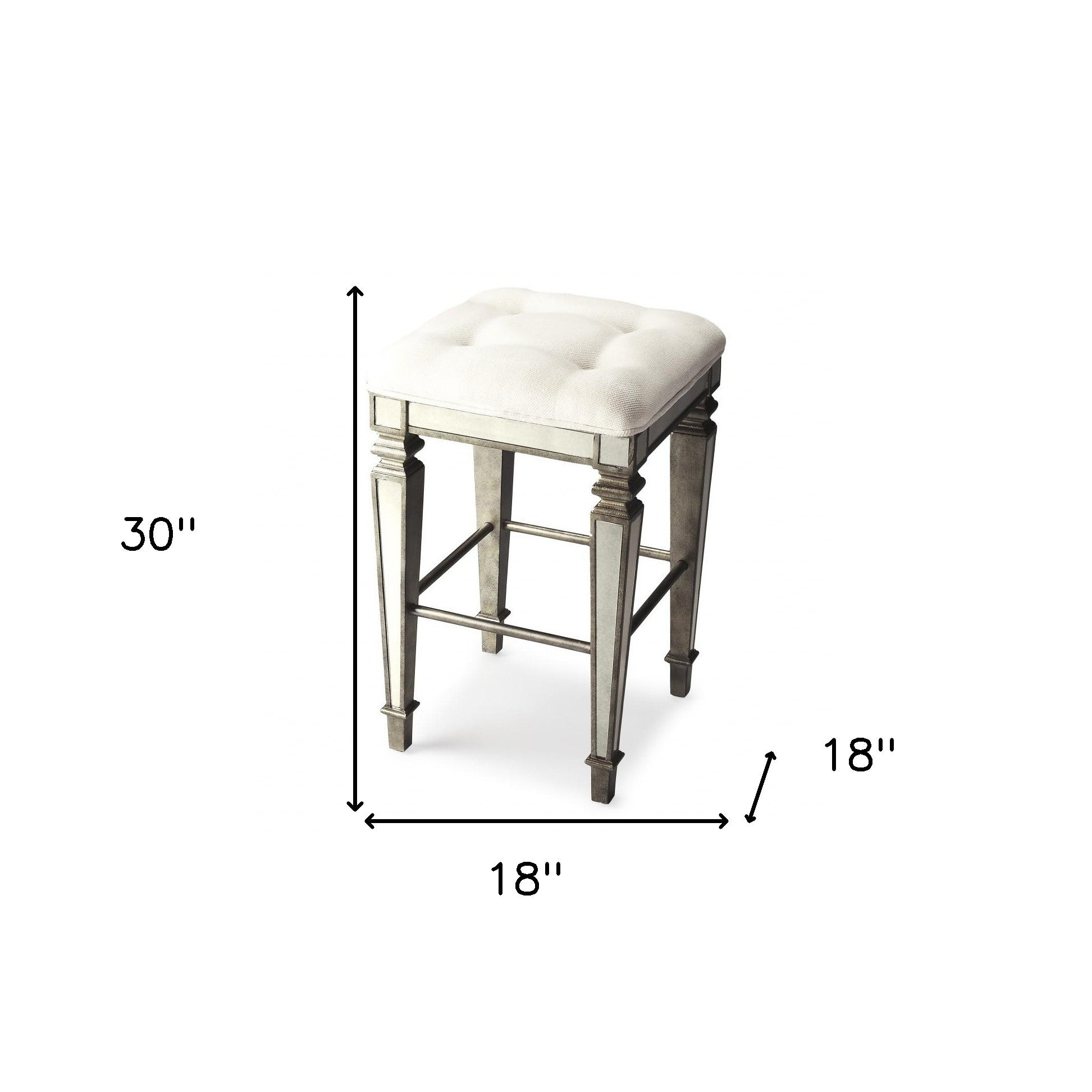 30" White and Silver Solid and Manufactured Wood Backless Counter Height Bar Chair Homeroots Living Room