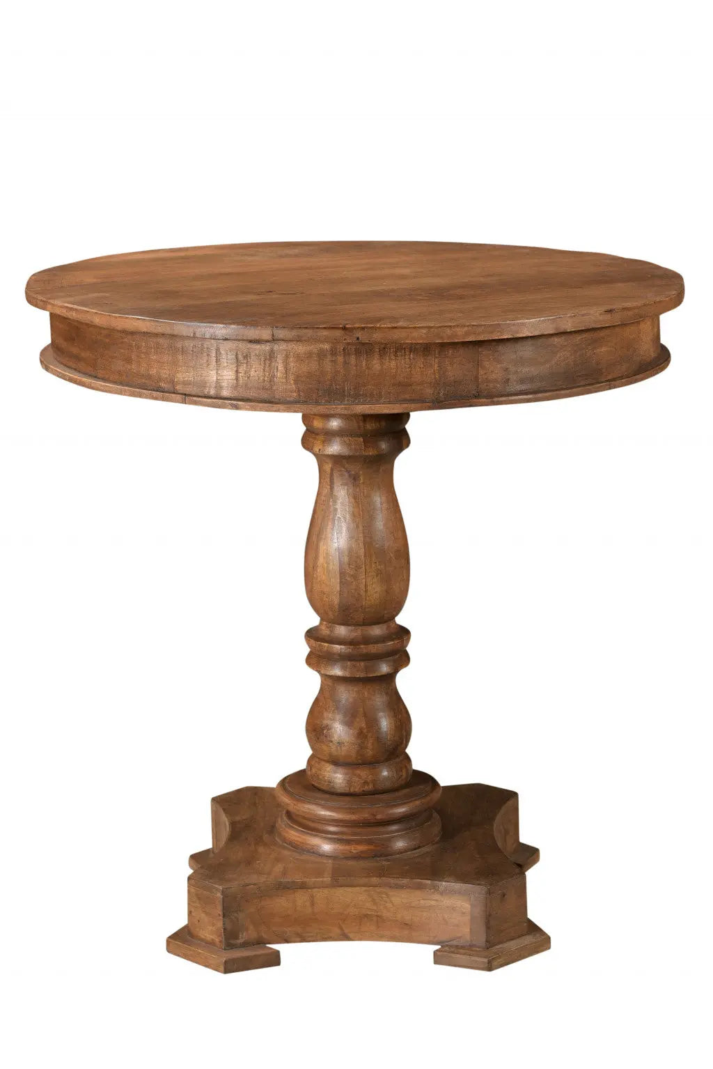 30" Wood Brown Rounded Solid Wood Pedestal Base Dining Table Homeroots Kitchen & Dining