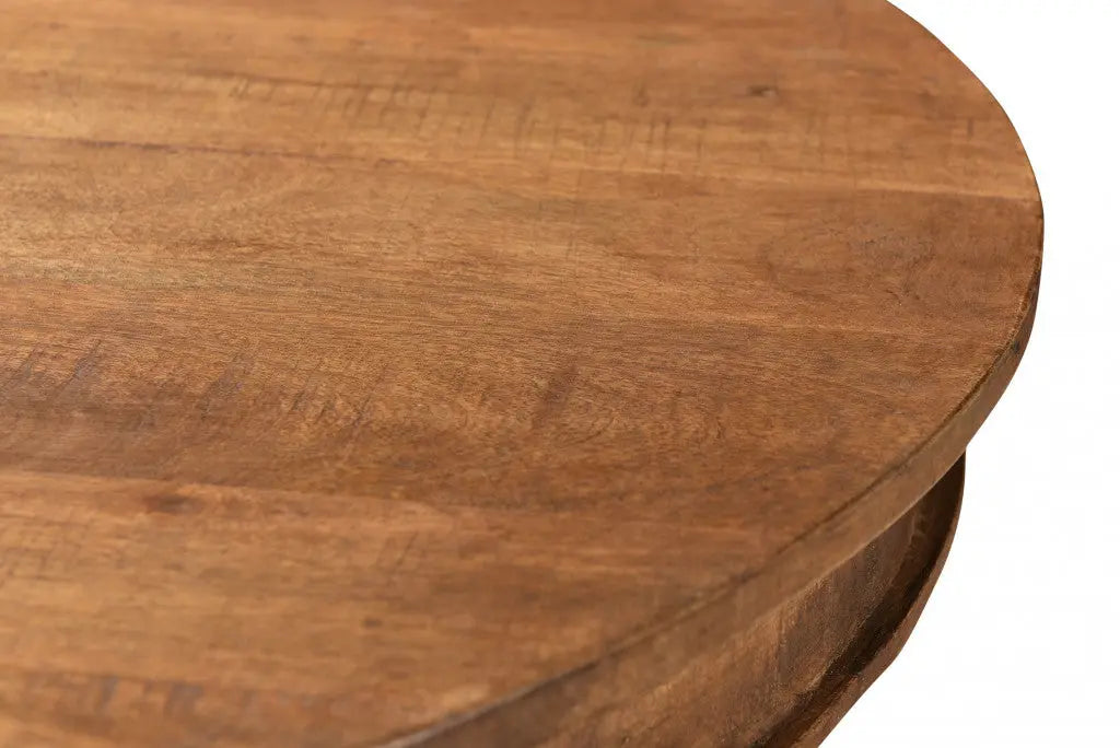 30" Wood Brown Rounded Solid Wood Pedestal Base Dining Table Homeroots Kitchen & Dining