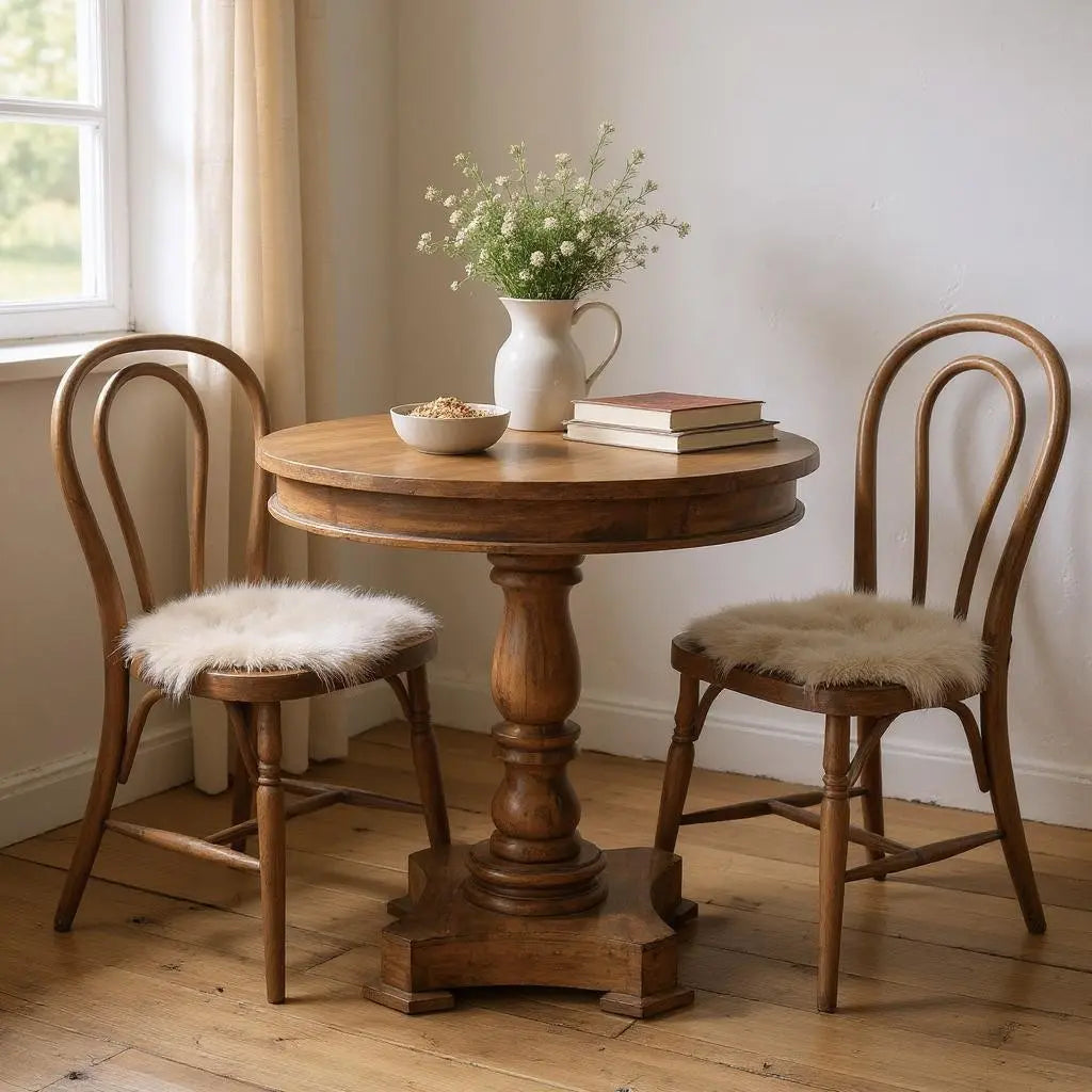 30" Wood Brown Rounded Solid Wood Pedestal Base Dining Table Homeroots Kitchen & Dining