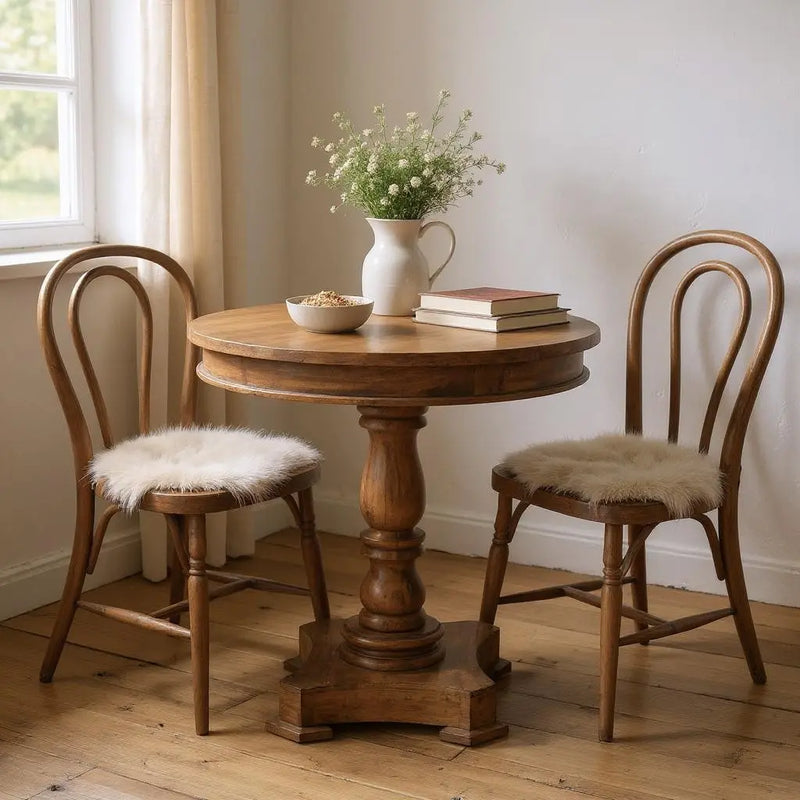 30" Wood Brown Rounded Solid Wood Pedestal Base Dining Table Homeroots Kitchen & Dining