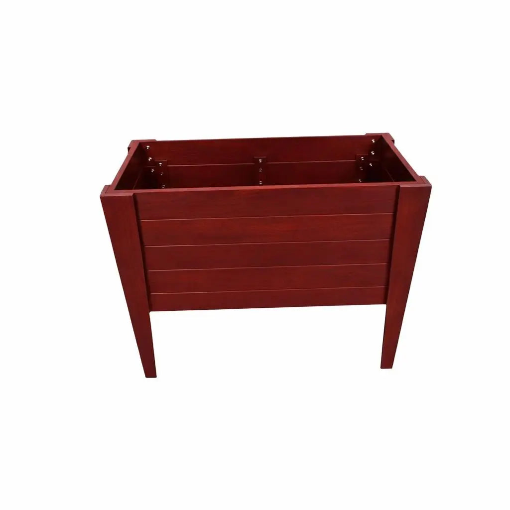 Mahogany wood planter box, modern style, with slatted design and sturdy legs, perfect for indoor or outdoor plants.