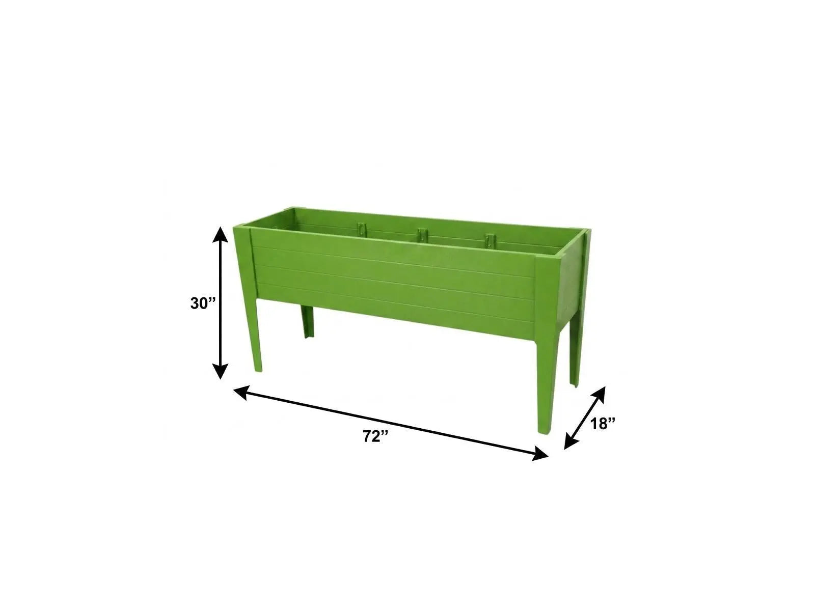 Green elevated planter box, 72"x30"x18", made of durable plastic, perfect for gardening and outdoor décor.