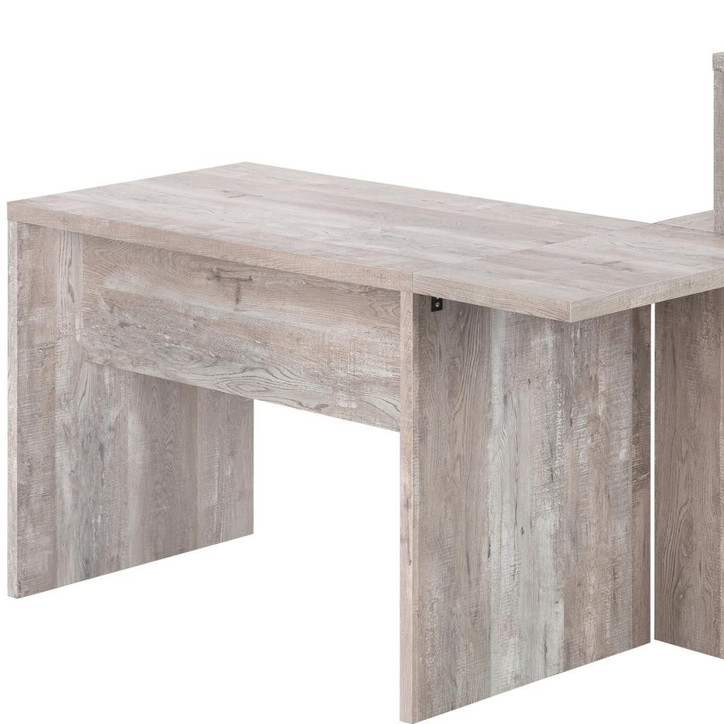 63" Taupe L Shape Computer Desk With Eight Drawers - GreatEagleInc