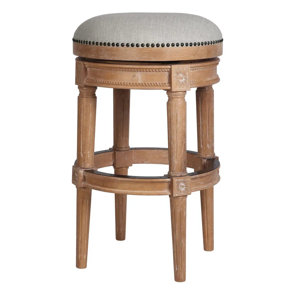 31" Beige And Natural Solid Wood Swivel Backless Bar Height Bar Chair Homeroots Living Room