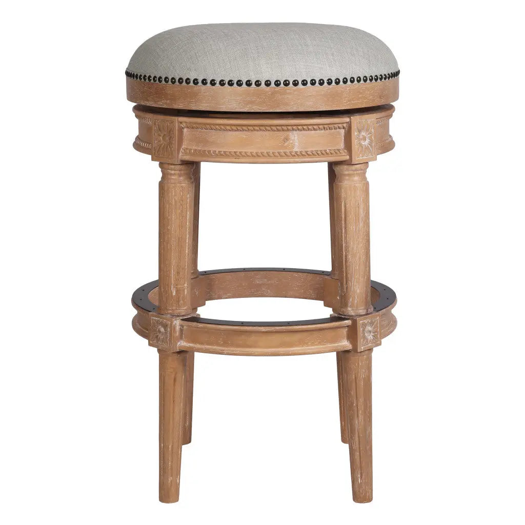 31" Beige And Natural Solid Wood Swivel Backless Bar Height Bar Chair Homeroots Living Room