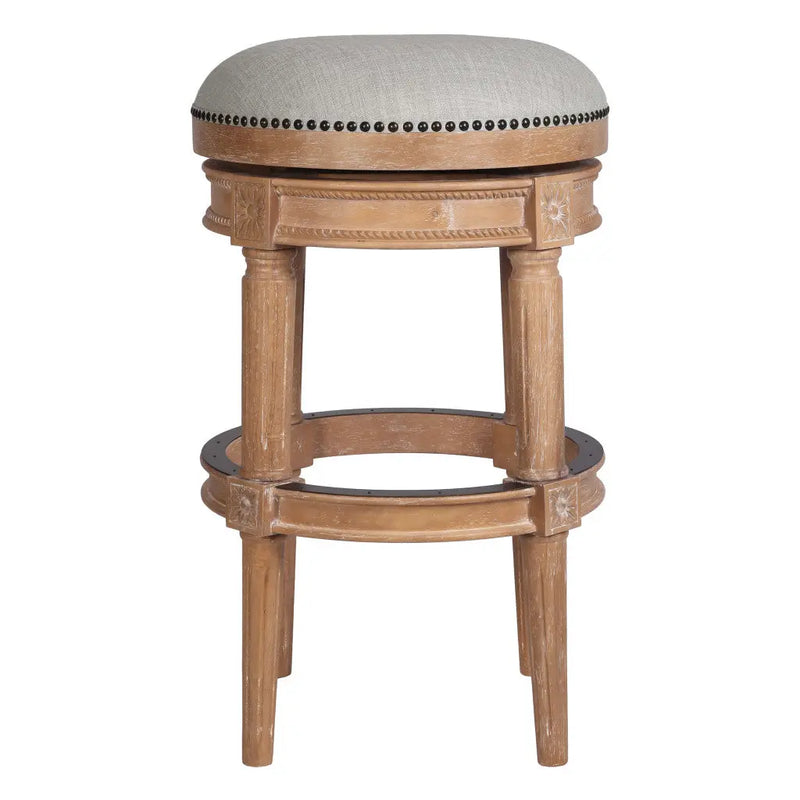 31" Beige And Natural Solid Wood Swivel Backless Bar Height Bar Chair Homeroots Living Room