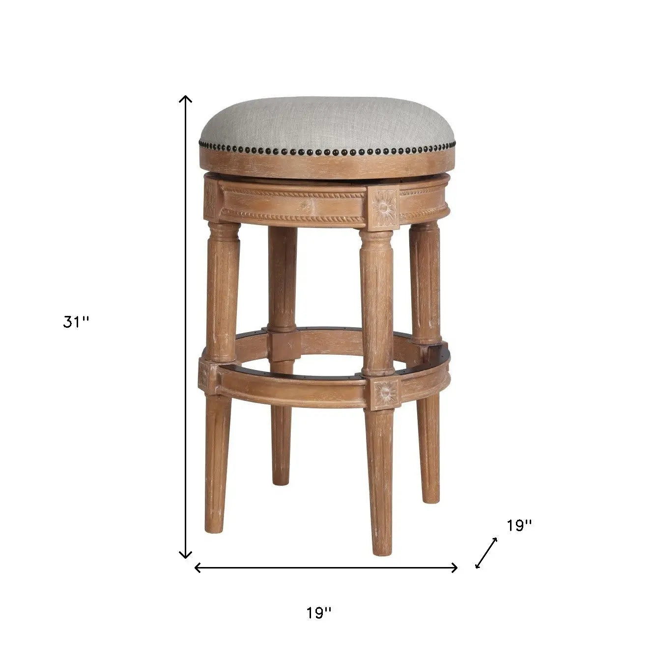 31" Beige And Natural Solid Wood Swivel Backless Bar Height Bar Chair Homeroots Living Room