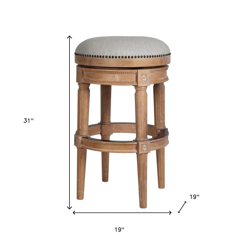 31" Beige And Natural Solid Wood Swivel Backless Bar Height Bar Chair Homeroots Living Room