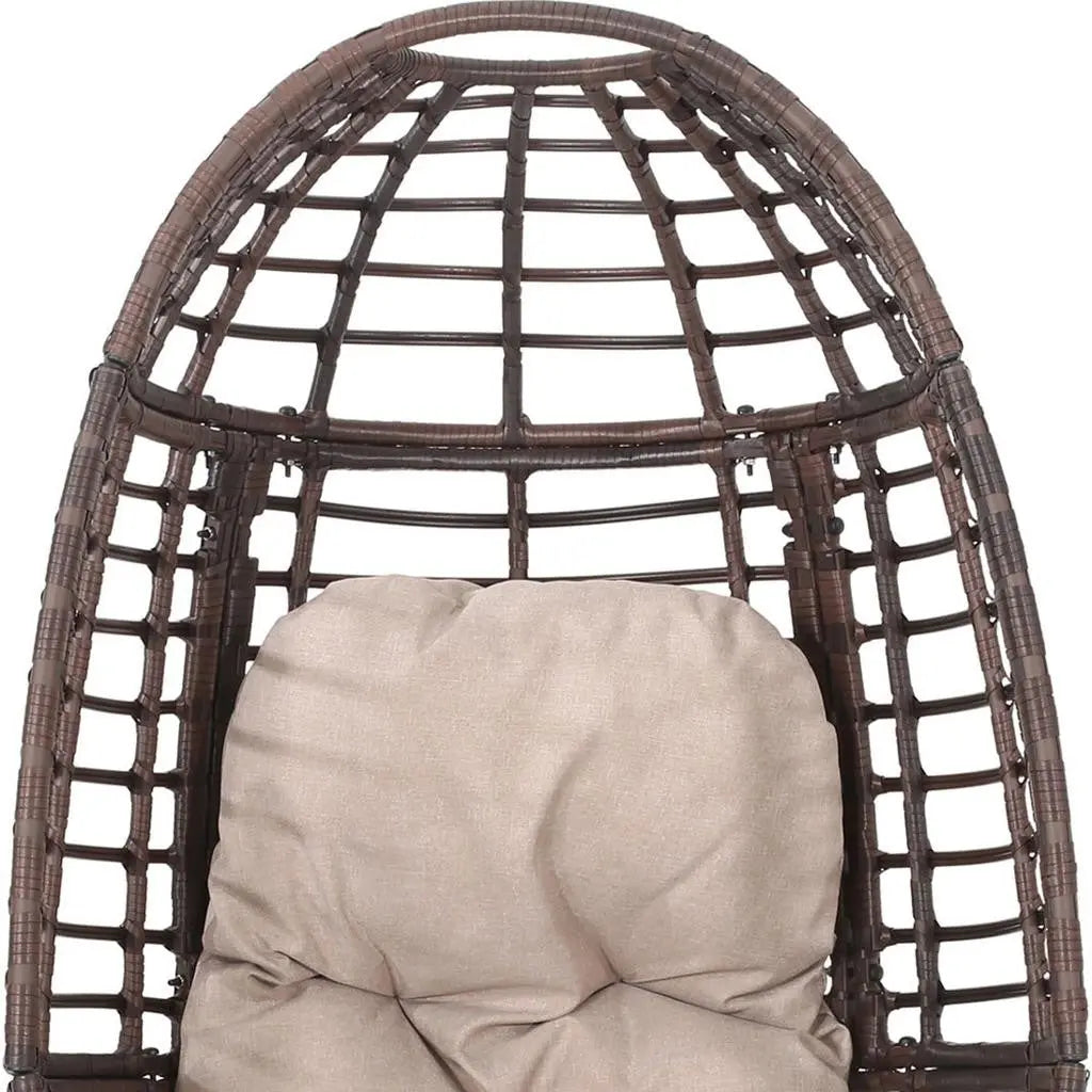 31" Beige Metal Outdoor Egg Chair with Brown Cushion Homeroots Outdoor