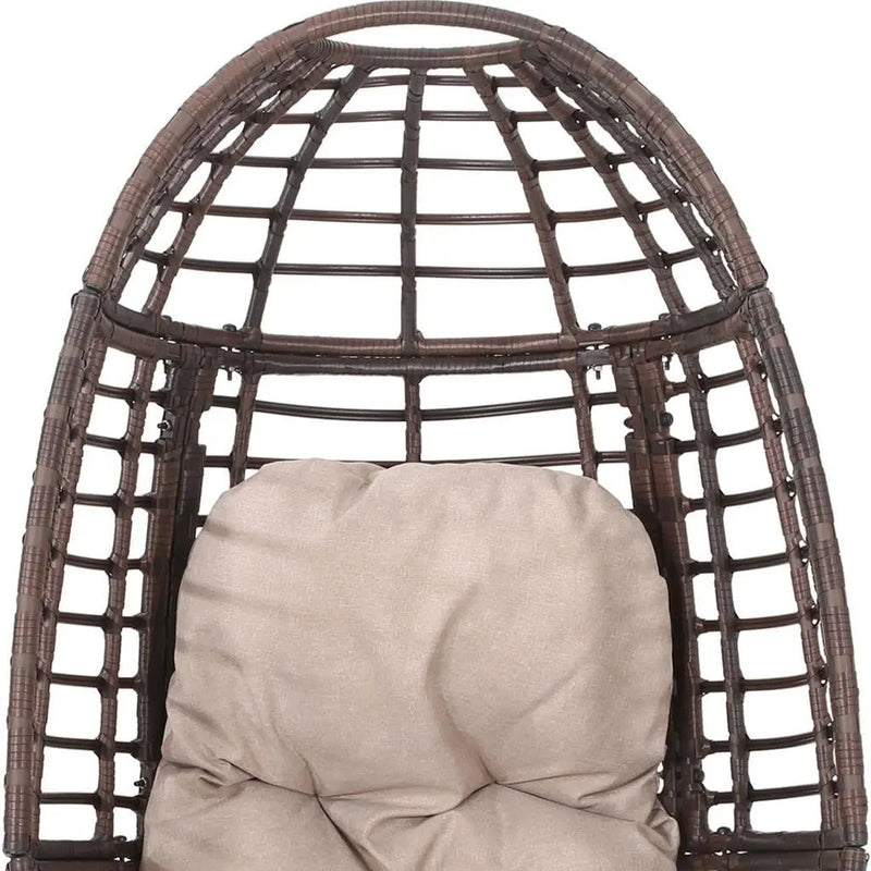 31" Beige Metal Outdoor Egg Chair with Brown Cushion Homeroots Outdoor