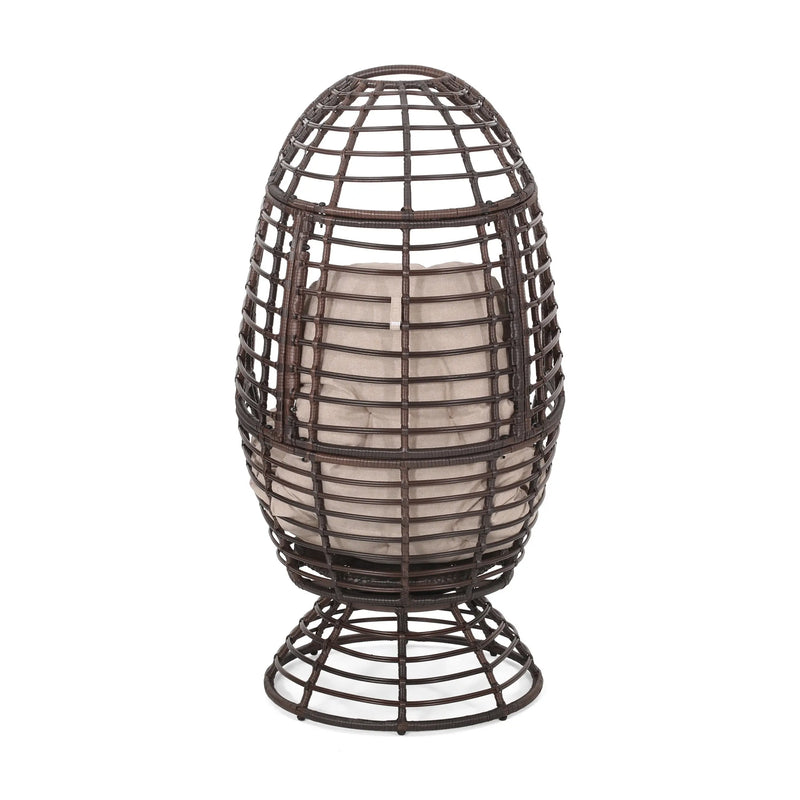 31" Beige Metal Outdoor Egg Chair with Brown Cushion Homeroots Outdoor