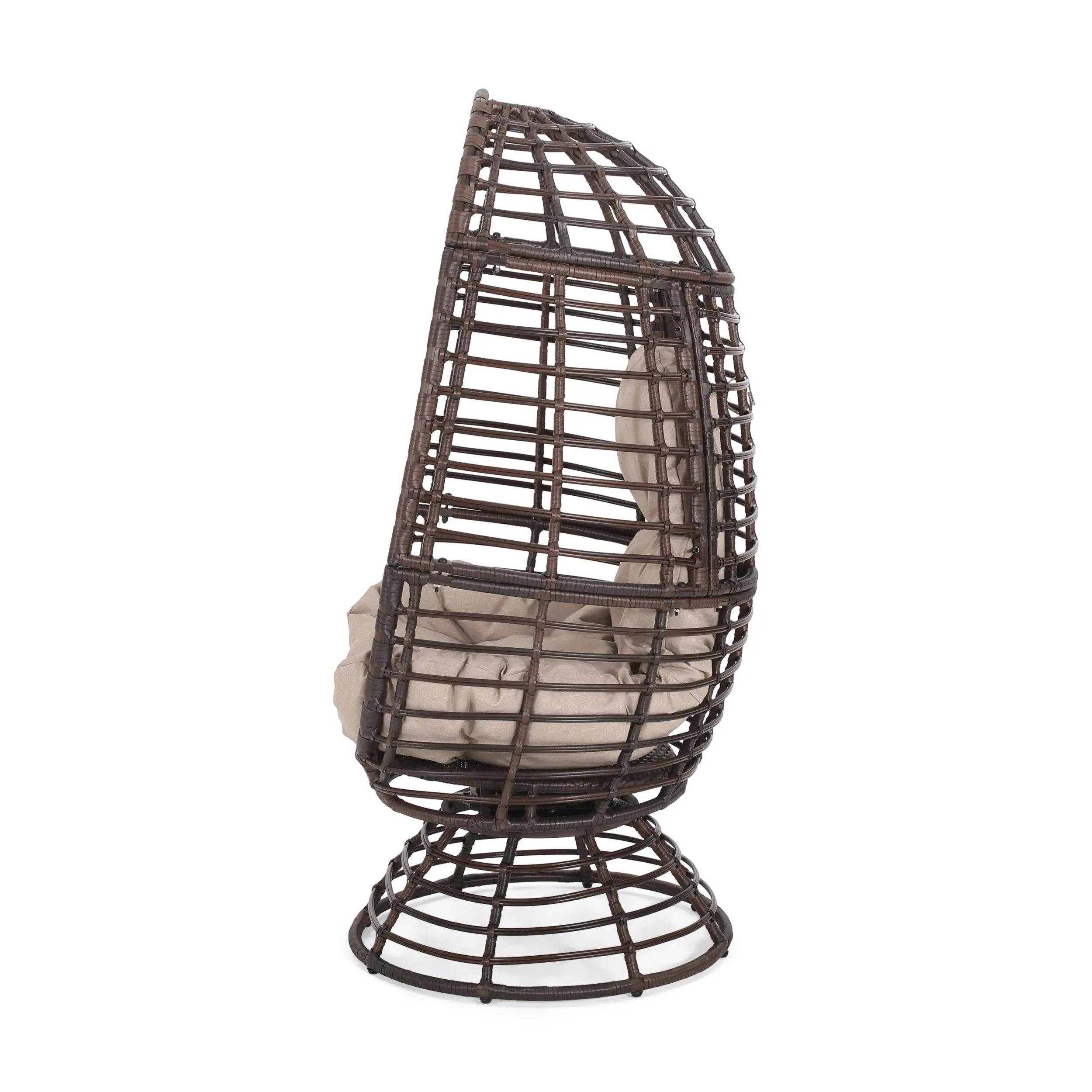 31" Beige Metal Outdoor Egg Chair with Brown Cushion Homeroots Outdoor