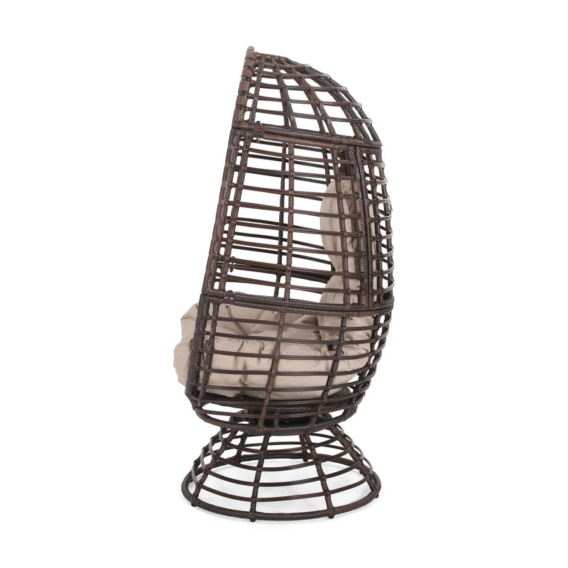 31" Beige Metal Outdoor Egg Chair with Brown Cushion Homeroots Outdoor