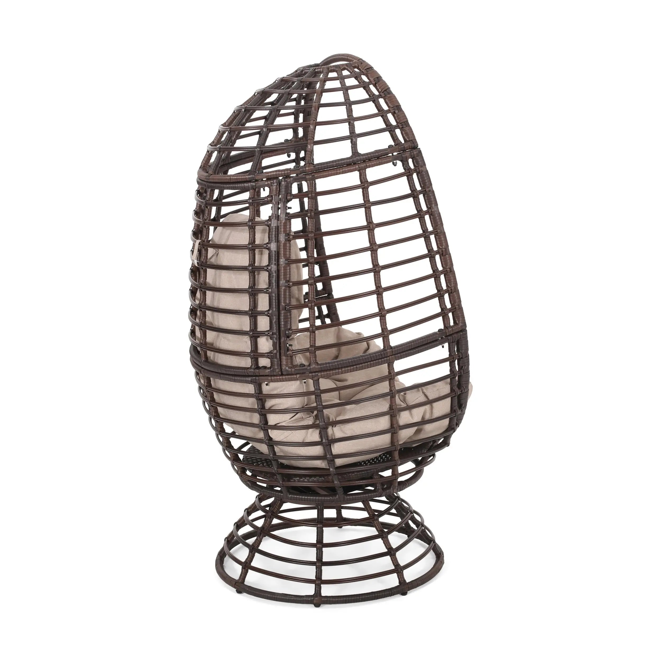 31" Beige Metal Outdoor Egg Chair with Brown Cushion Homeroots Outdoor