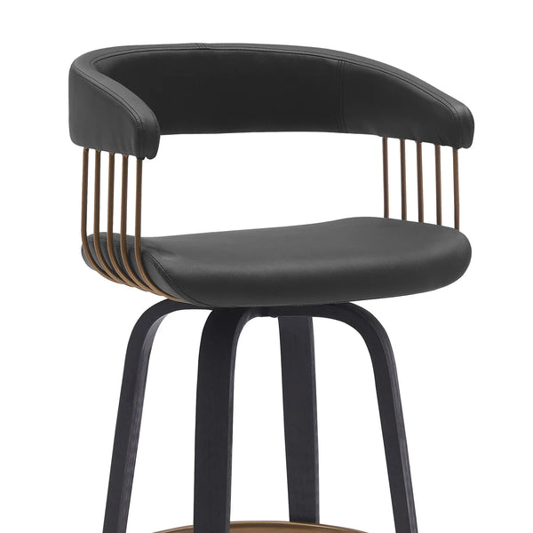 31" Black Faux Leather Swivel Bar Height Bar Chair Homeroots Living Room