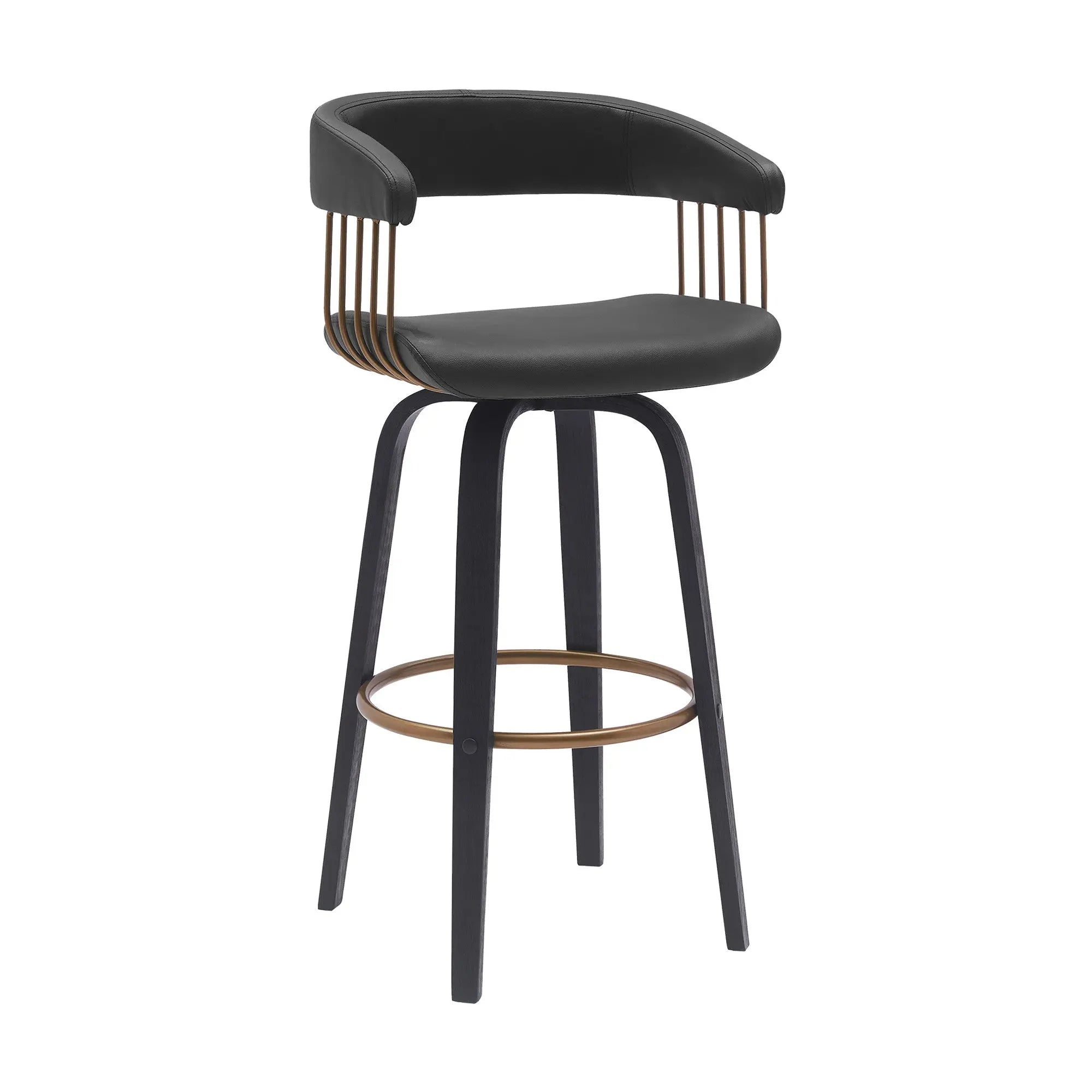 31" Black Faux Leather Swivel Bar Height Bar Chair Homeroots Living Room