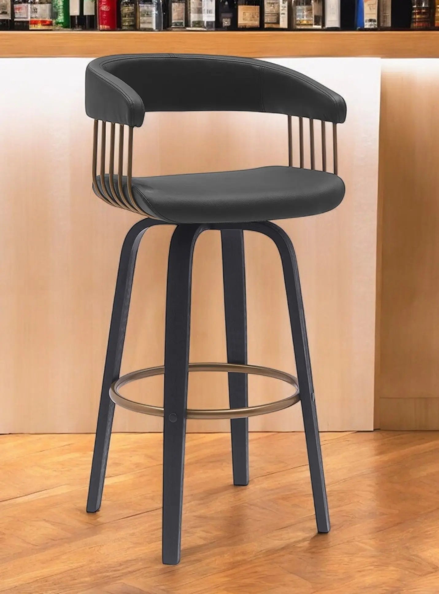 31" Black Faux Leather Swivel Bar Height Bar Chair Homeroots Living Room