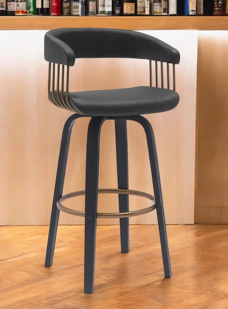 31" Black Faux Leather Swivel Bar Height Bar Chair Homeroots Living Room