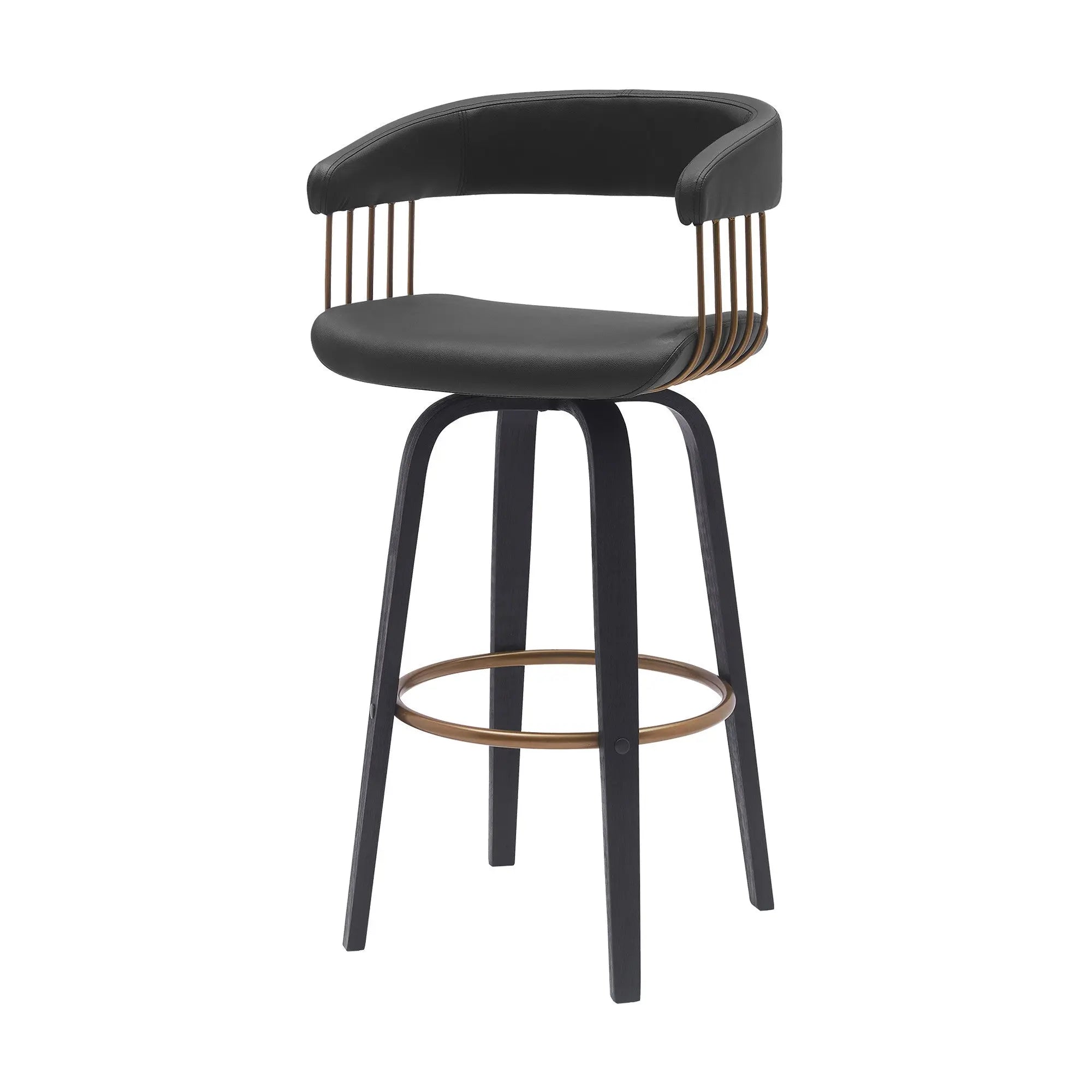 31" Black Faux Leather Swivel Bar Height Bar Chair Homeroots Living Room