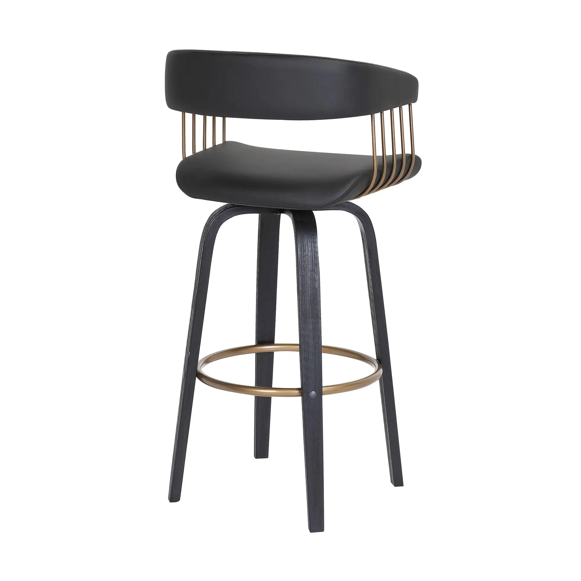 31" Black Faux Leather Swivel Bar Height Bar Chair Homeroots Living Room