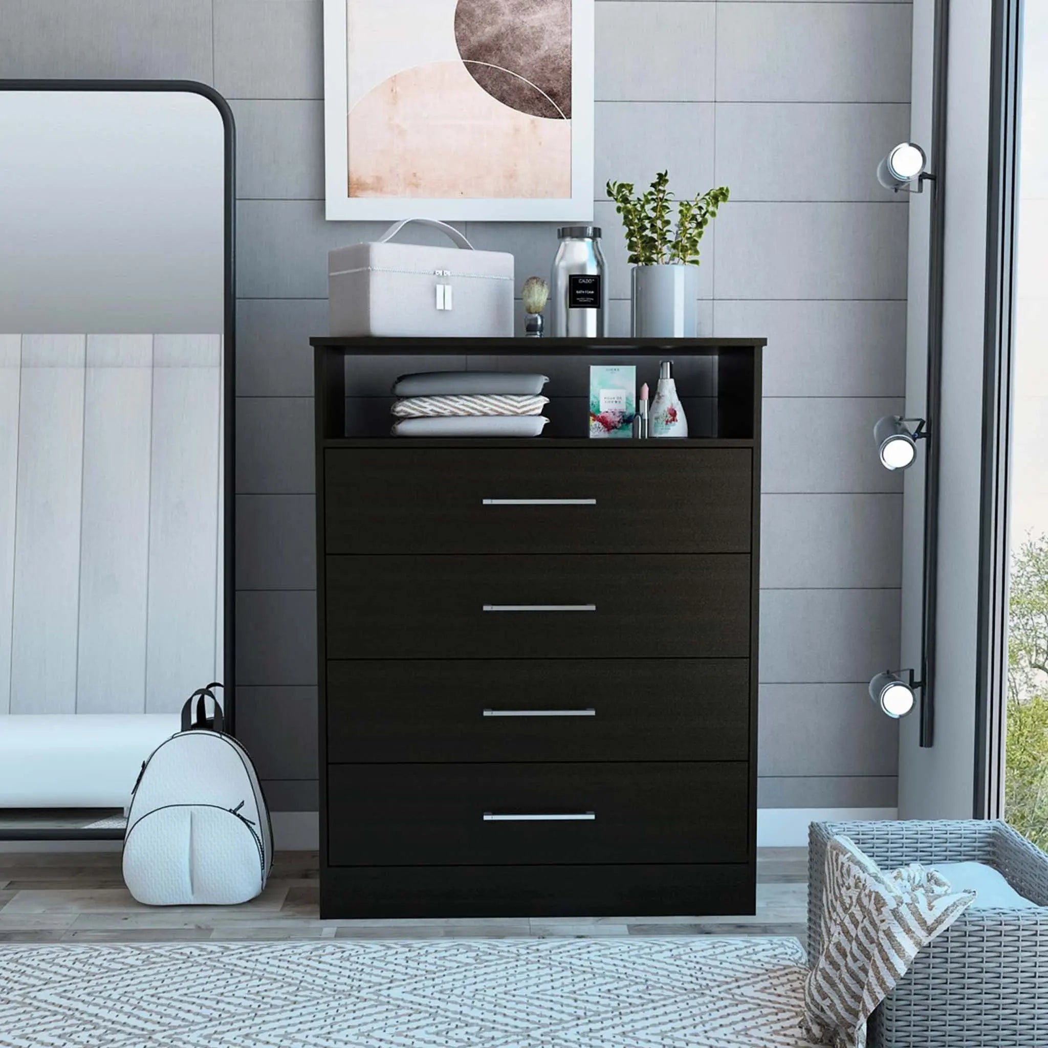31" Black Four Drawer Vertical Dresser Homeroots Bed & Bath