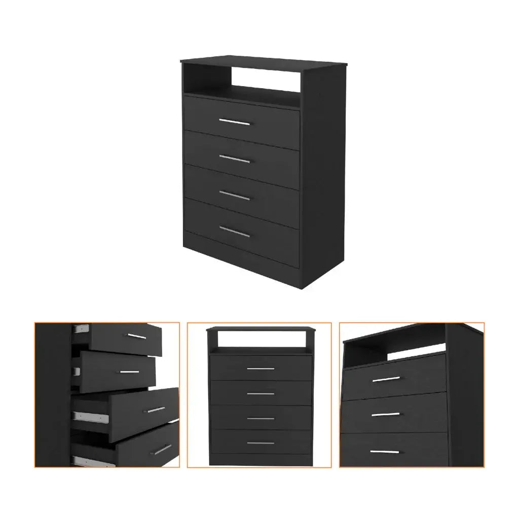 31" Black Four Drawer Vertical Dresser Homeroots Bed & Bath
