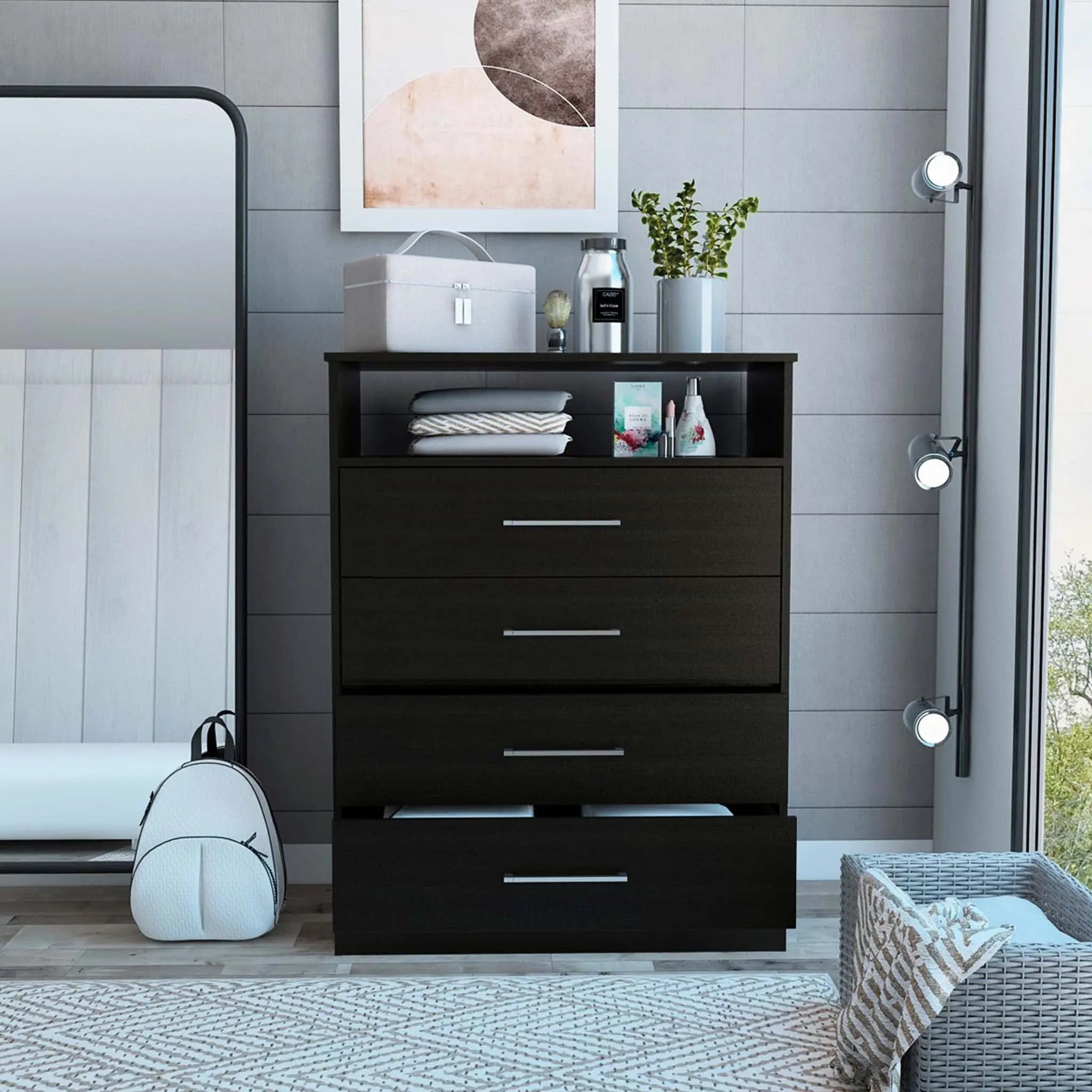 31" Black Four Drawer Vertical Dresser Homeroots Bed & Bath
