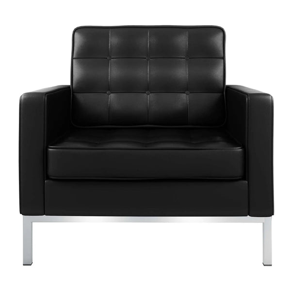 31" Black and Silver Italian Leather Tufted Club Chair Homeroots Living Room