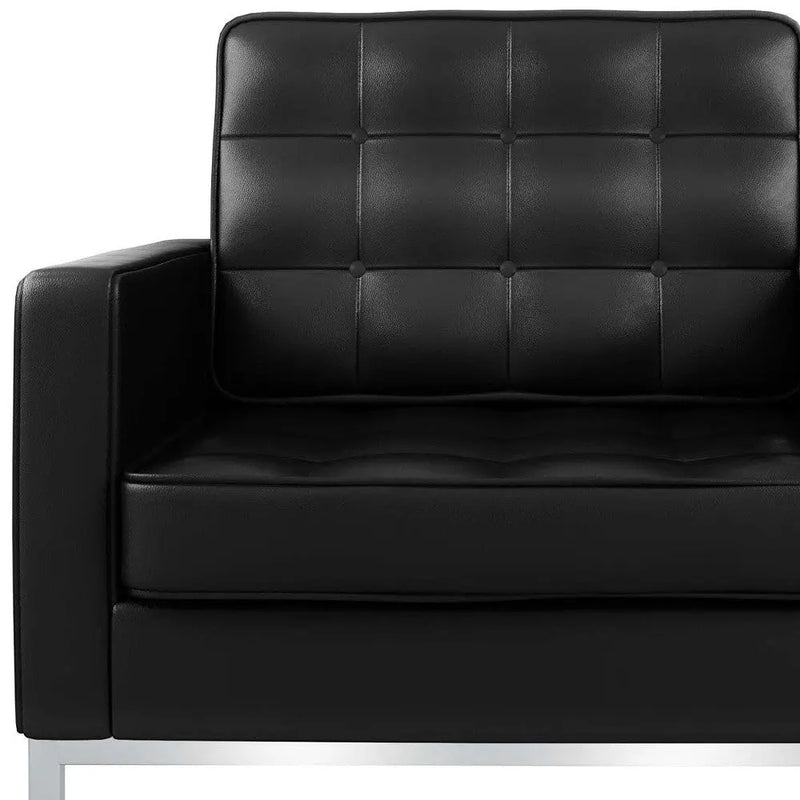 31" Black and Silver Italian Leather Tufted Club Chair Homeroots Living Room