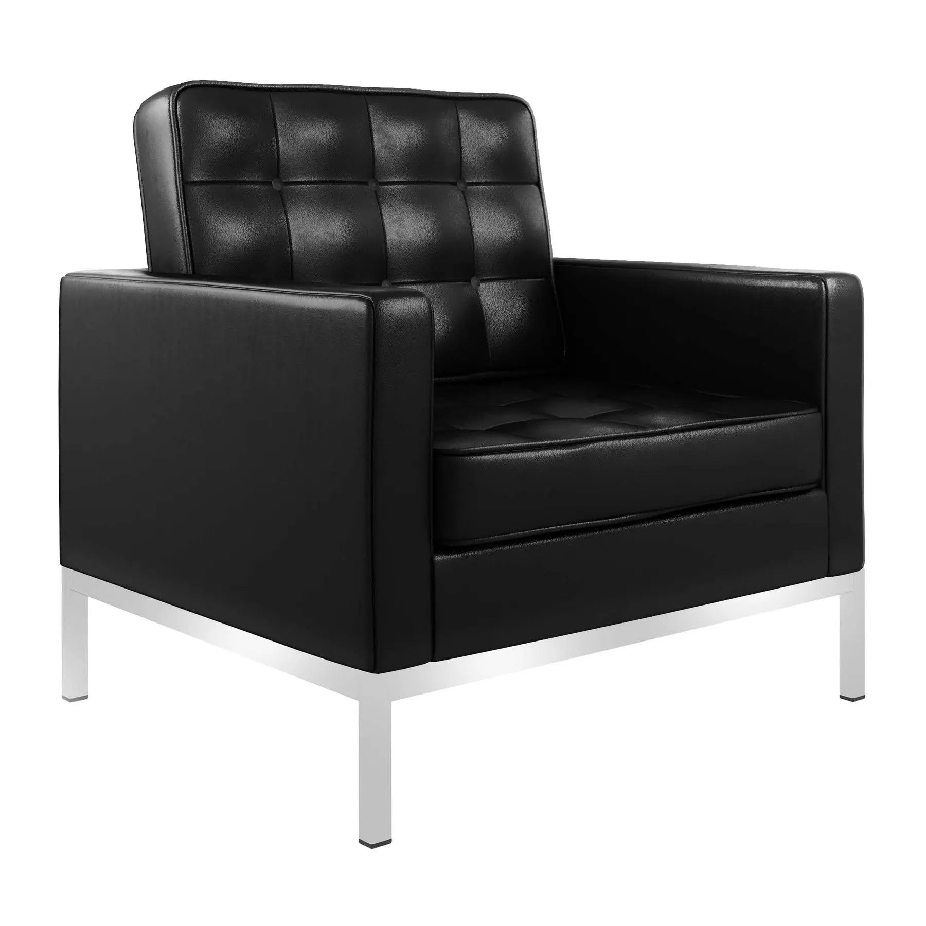 31" Black and Silver Italian Leather Tufted Club Chair Homeroots Living Room