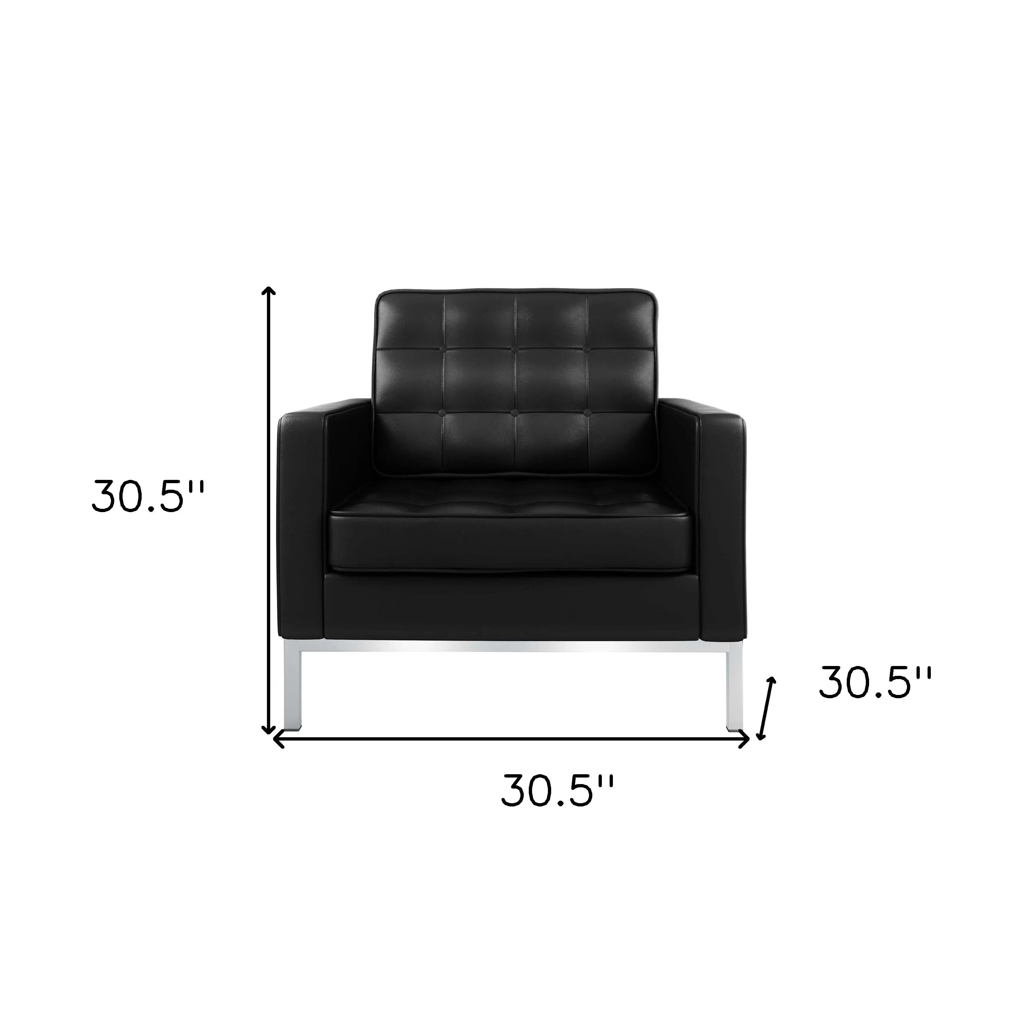 31" Black and Silver Italian Leather Tufted Club Chair Homeroots Living Room