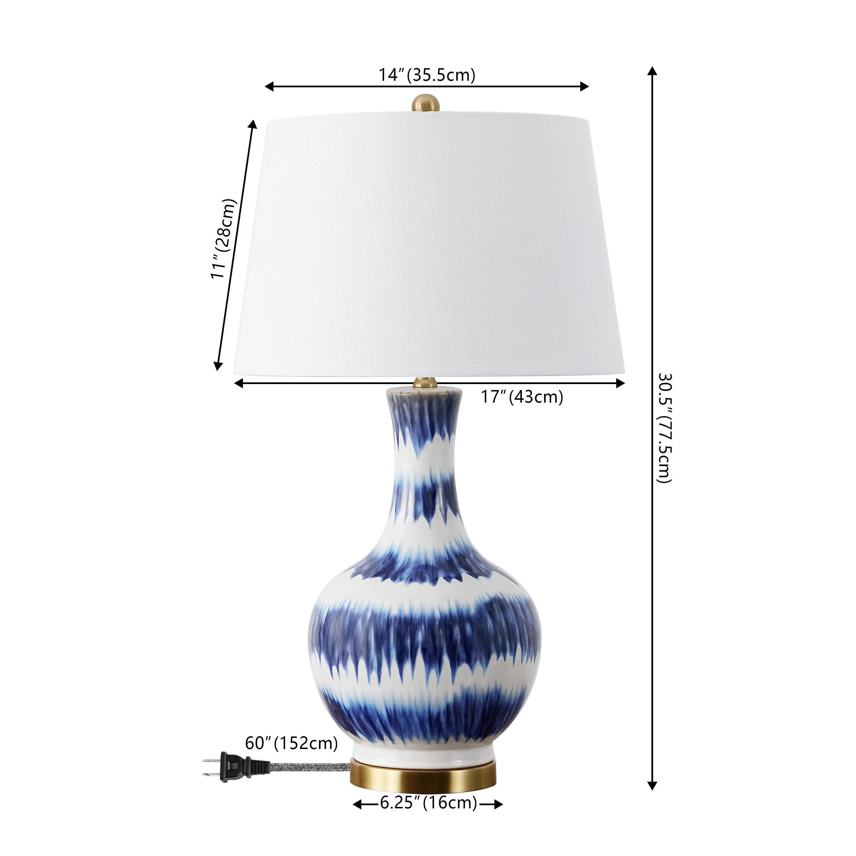 31" Blue White And Gold Novelty Table Lamp With Globe Shade Homeroots Lighting