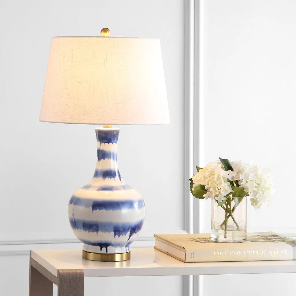 31" Blue White And Gold Novelty Table Lamp With Globe Shade Homeroots Lighting
