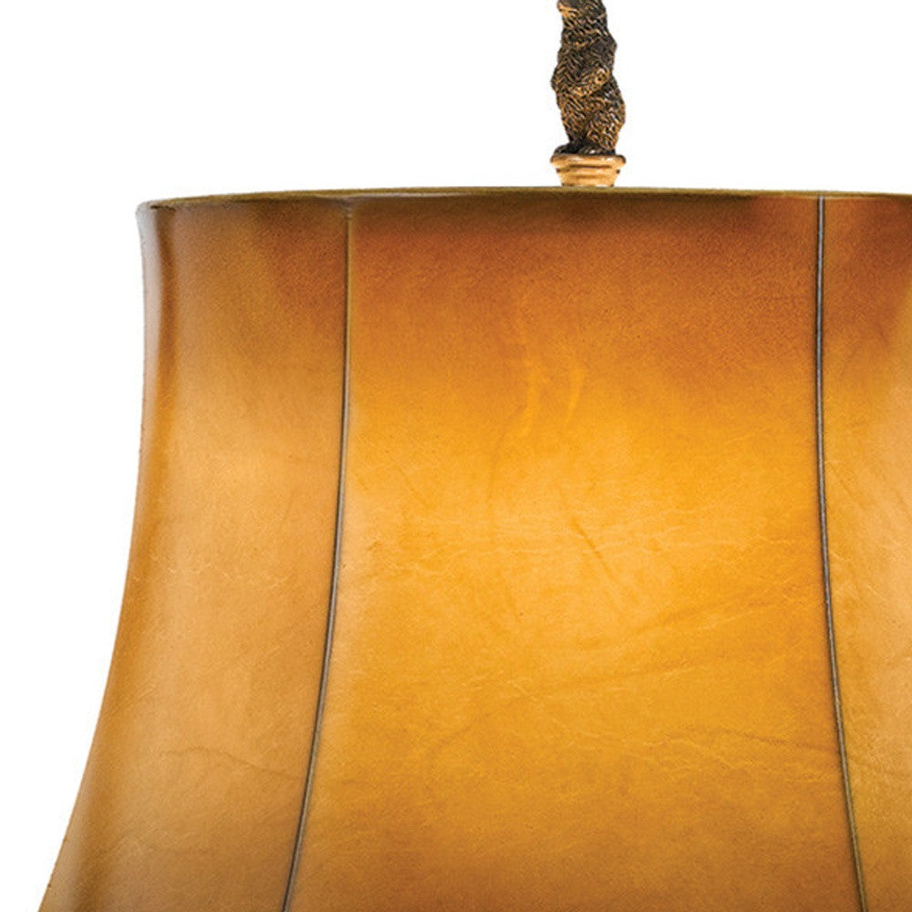31" Bronze Bears After the Honey Table Lamp With Brown Faux Leather Shade - GreatEagleInc