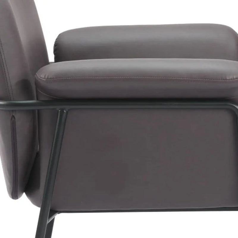 Modern gray leather armchair with sleek metal frame and plush cushions, ideal for contemporary interiors.