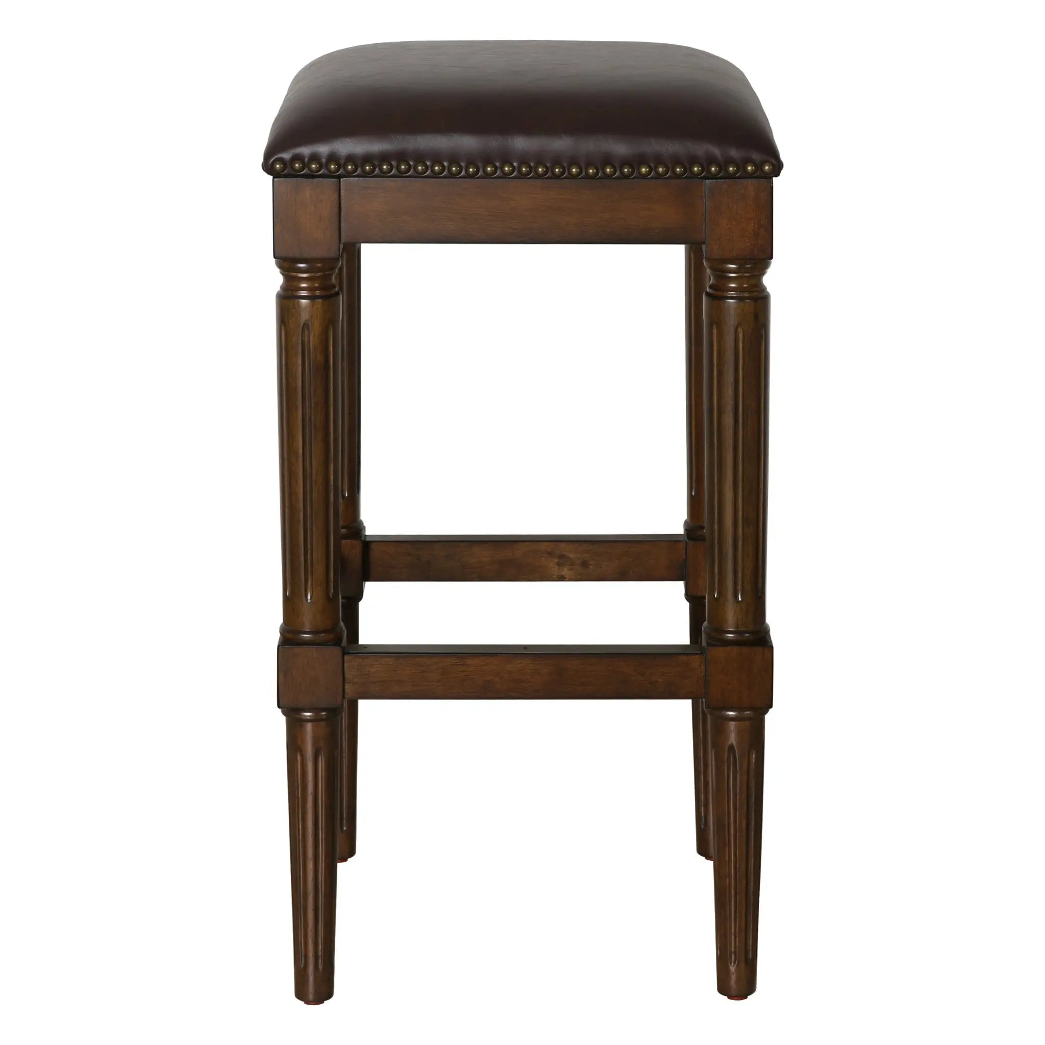 31" Brown And Dark Brown Solid Wood Backless Bar Height Bar Chair Homeroots Living Room