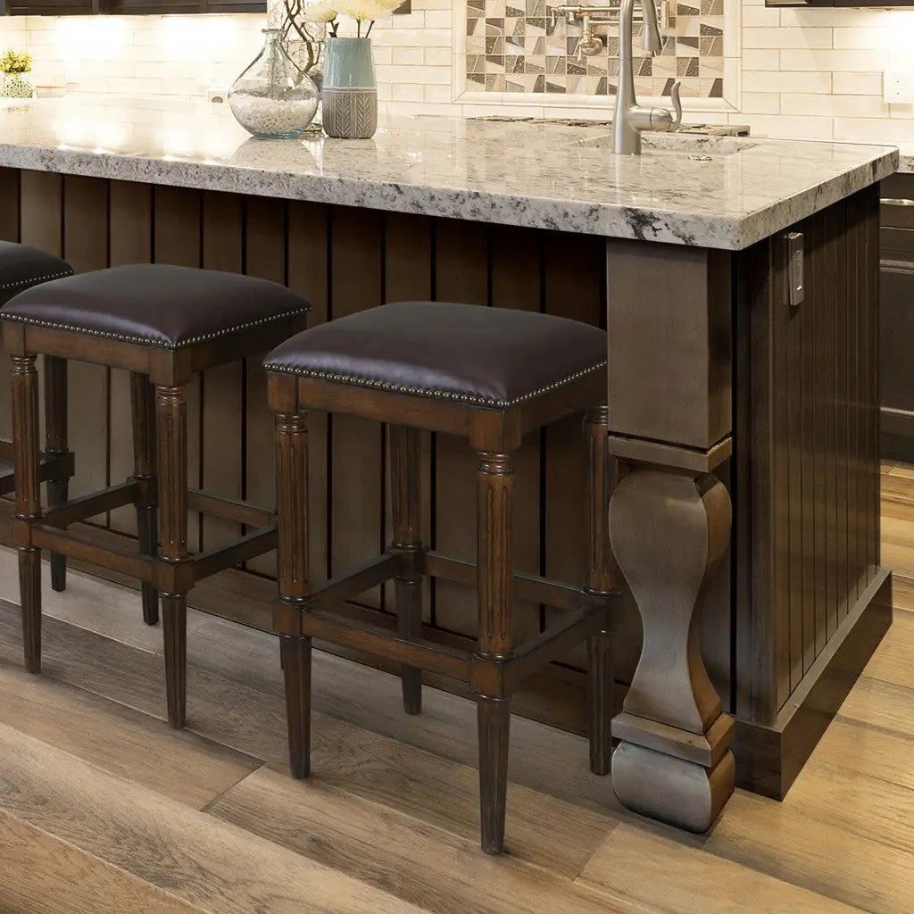 31" Brown And Dark Brown Solid Wood Backless Bar Height Bar Chair Homeroots Living Room