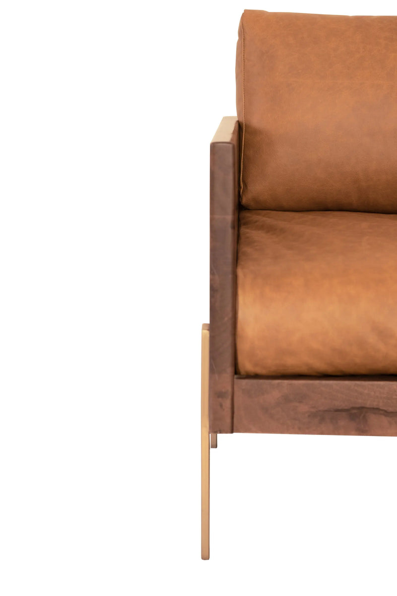31" Brown Top Grain Leather And Solid Wood Arm Chair Homeroots Living Room