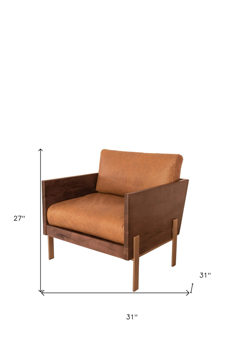 31" Brown Top Grain Leather And Solid Wood Arm Chair Homeroots Living Room