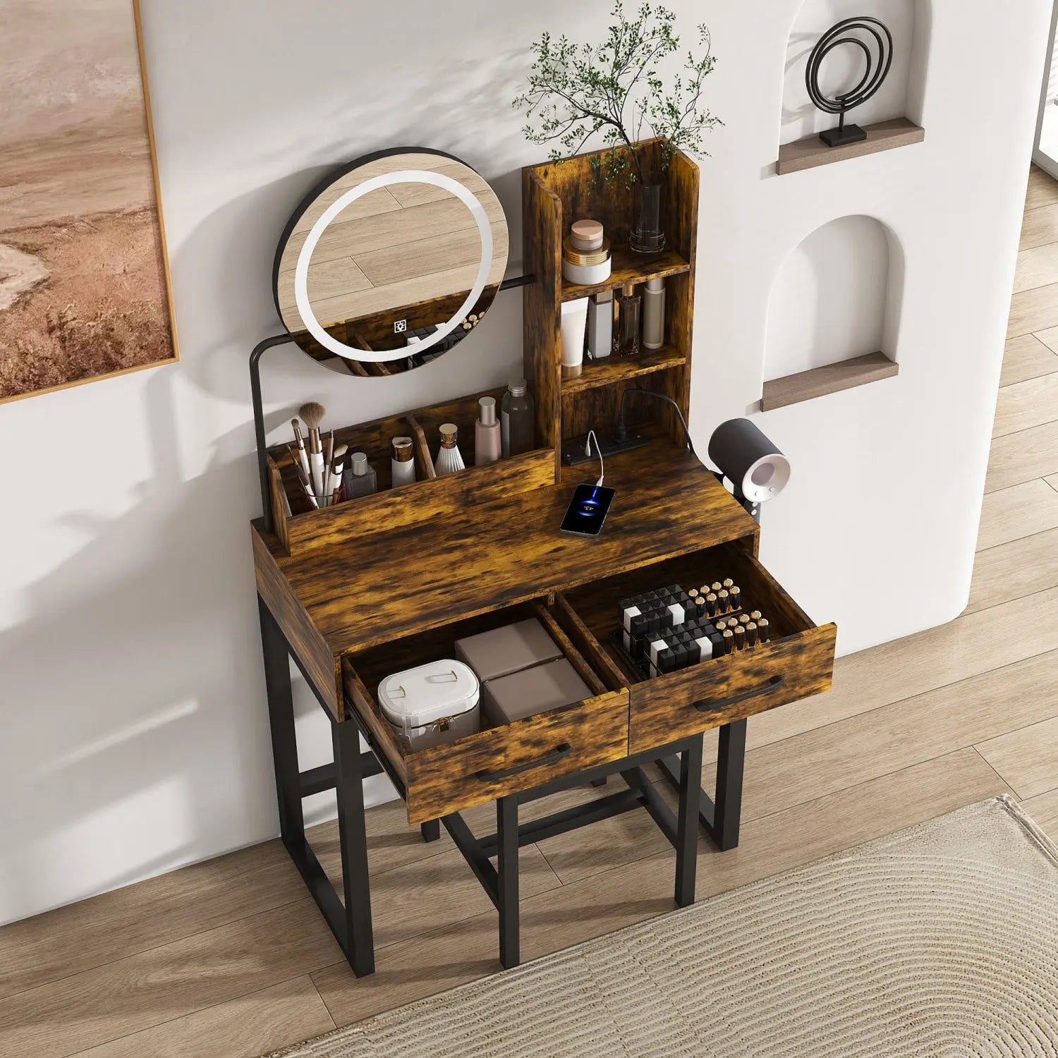 31" Brown Wood Mirrored Vanity Table Homeroots Living Room