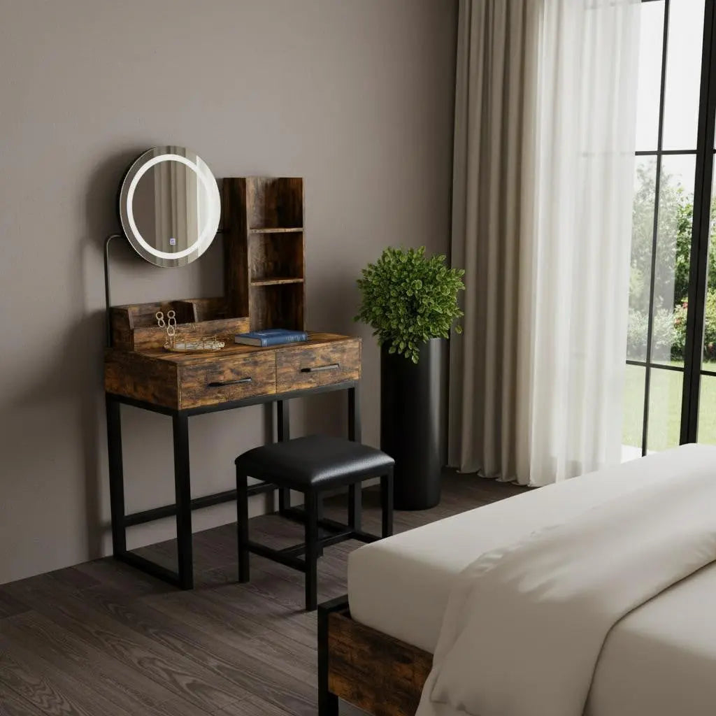 31" Brown Wood Mirrored Vanity Table Homeroots Living Room