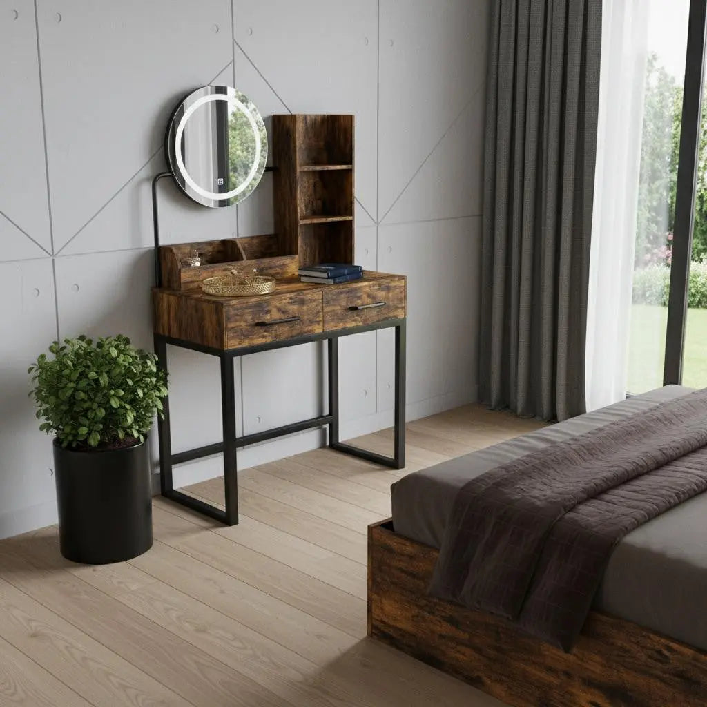 31" Brown Wood Mirrored Vanity Table Homeroots Living Room