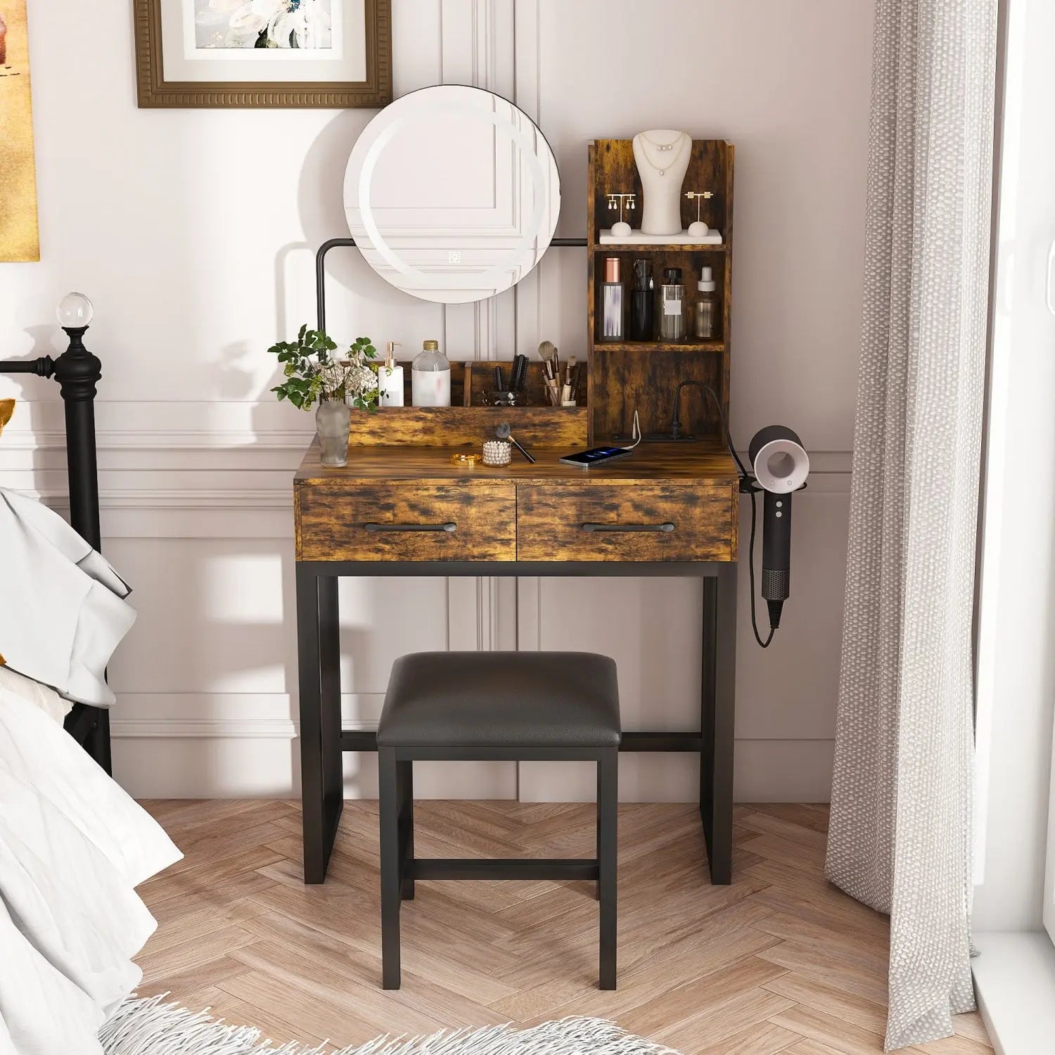 31" Brown Wood Mirrored Vanity Table Homeroots Living Room