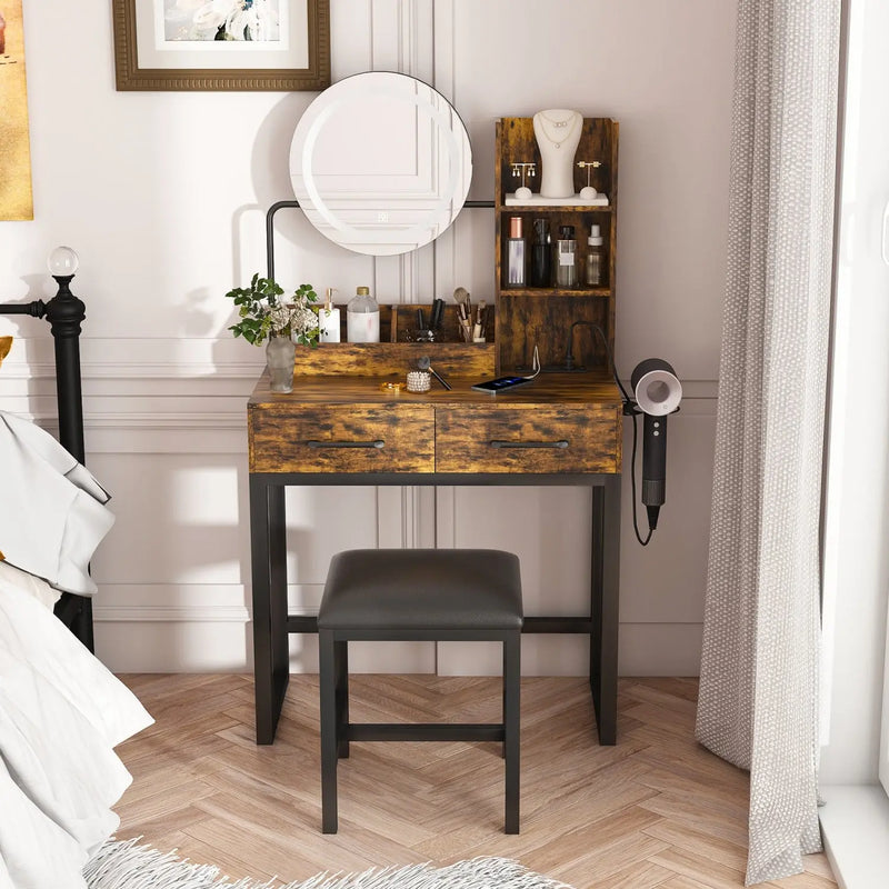 31" Brown Wood Mirrored Vanity Table Homeroots Living Room