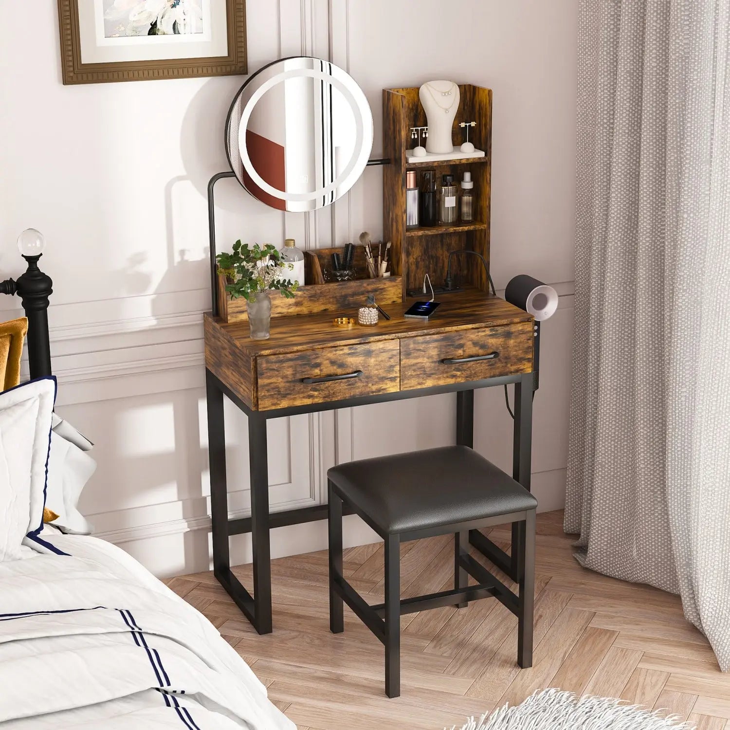 31" Brown Wood Mirrored Vanity Table Homeroots Living Room